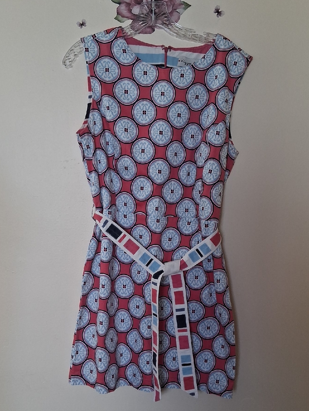 Dizzy Lizzie Geometric Print Sleeveless Tie Waist Dress Size M